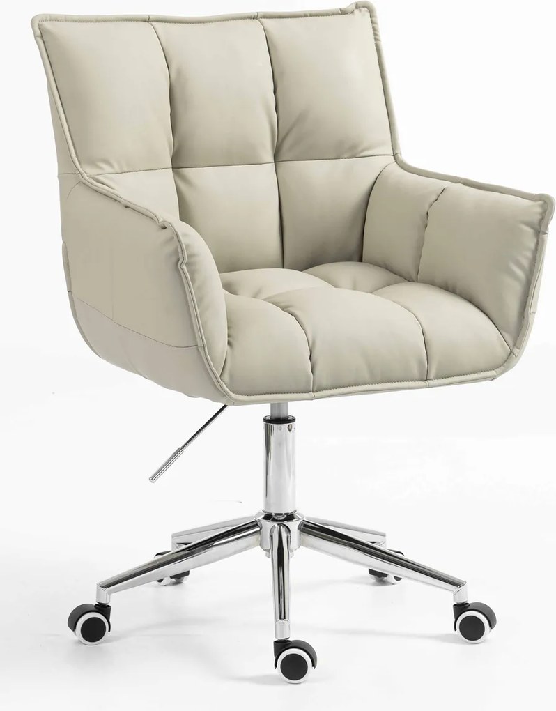 HR560K Scaun Ecru Piele Ecologica Premium Soft cu Bază Cromata