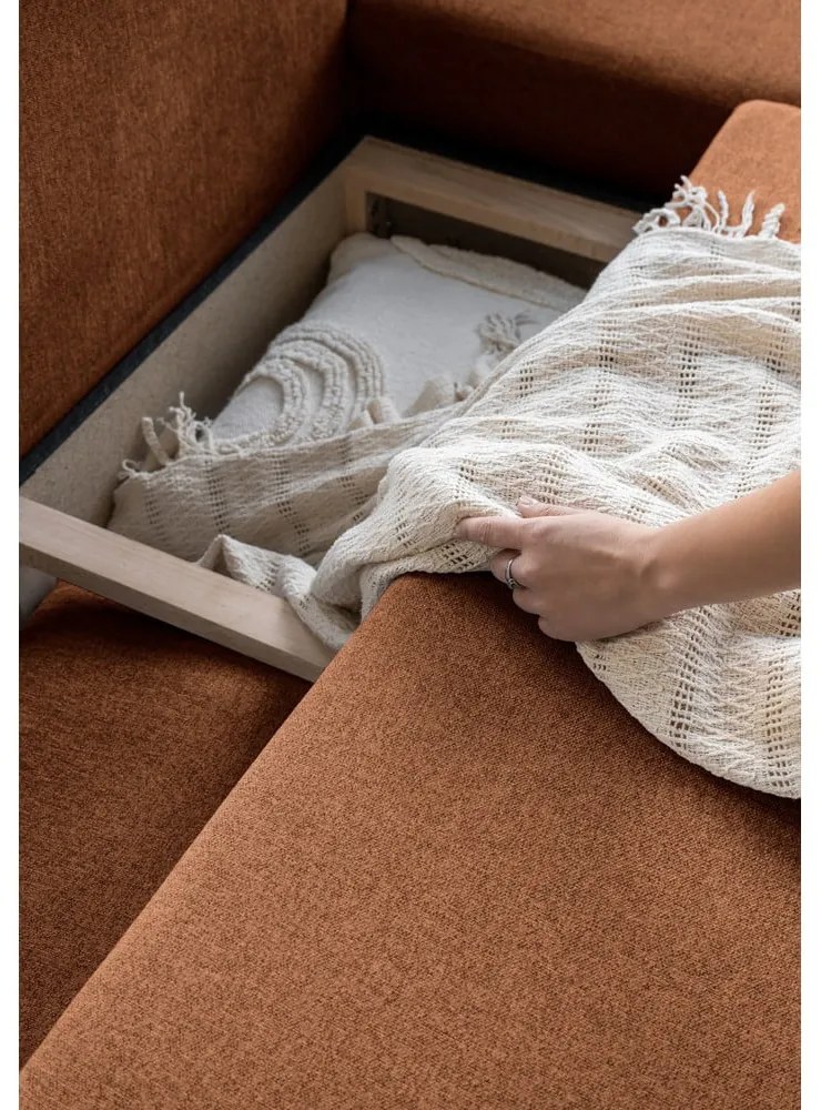 Colțar extensibil cu șezlong pe partea dreaptă Miuform Scandic Lagom L, portocaliu închis