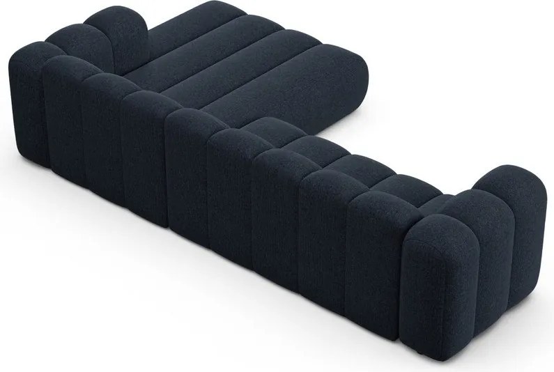 Colțar albastru închis cu tapițerie din chenille (cu colț pe partea dreaptă/cu șezlong) Lupine – Micadoni