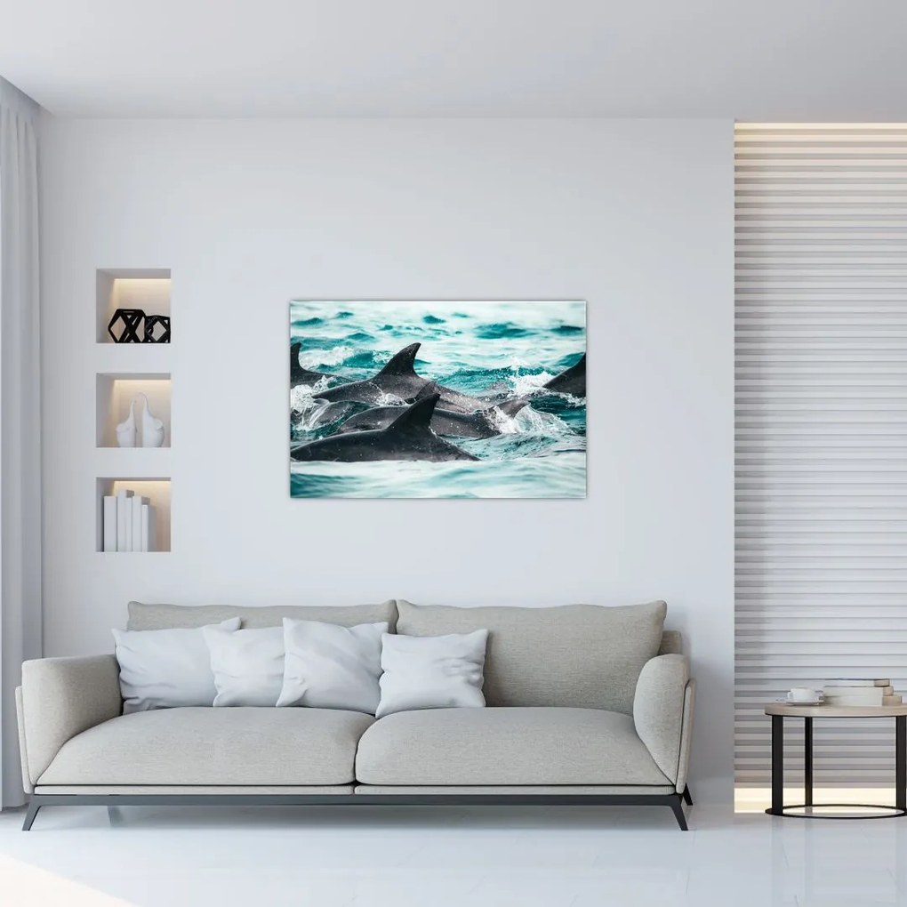 Tablou - Delfini în ocean (90x60 cm)