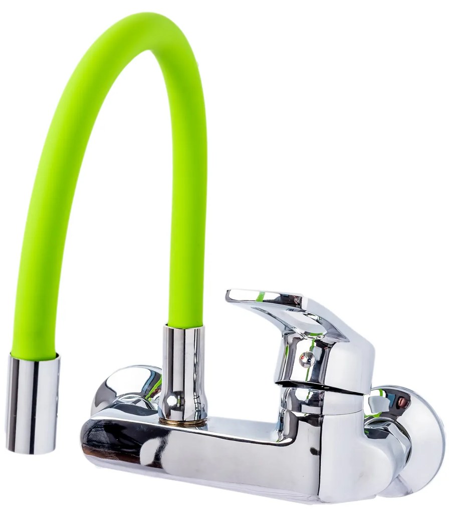 Baterie bucatarie,tip lebada , prindere pe perete, pipa flexibila verde , TRENDY S