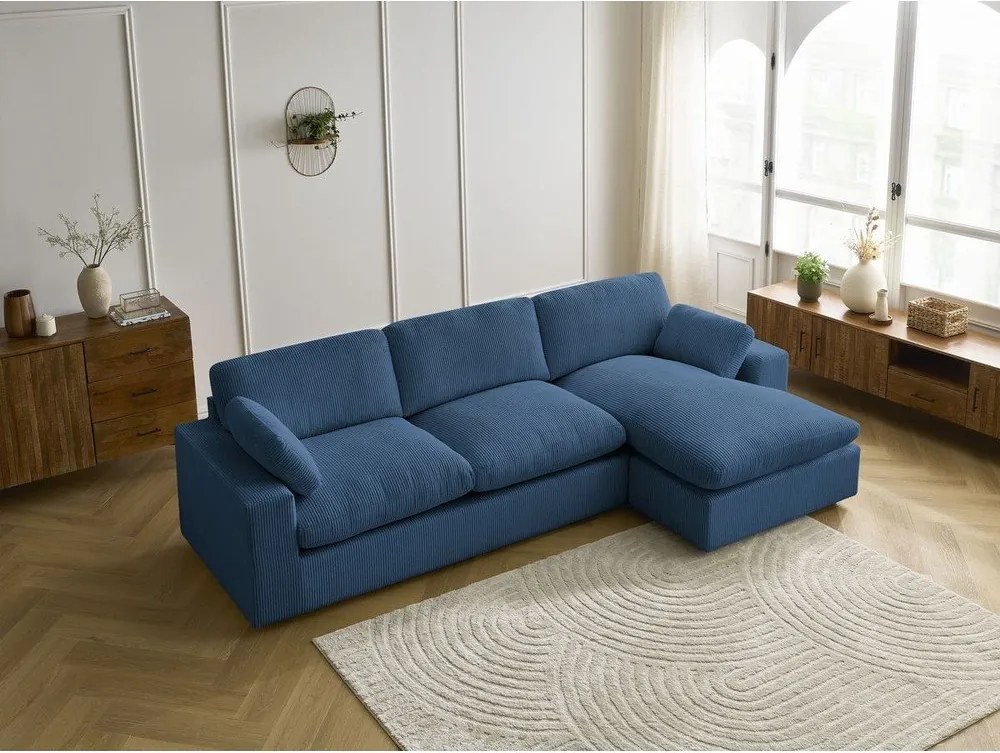 Colțar albastru cu tapițerie din catifea reiată Belair – Bobochic Paris