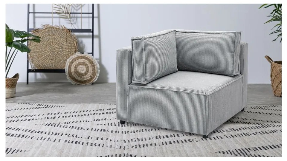 Modul pentru canapea gri deschis cu tapițerie din catifea reiată (cu colț variabil) Nihad modular – Bobochic Paris