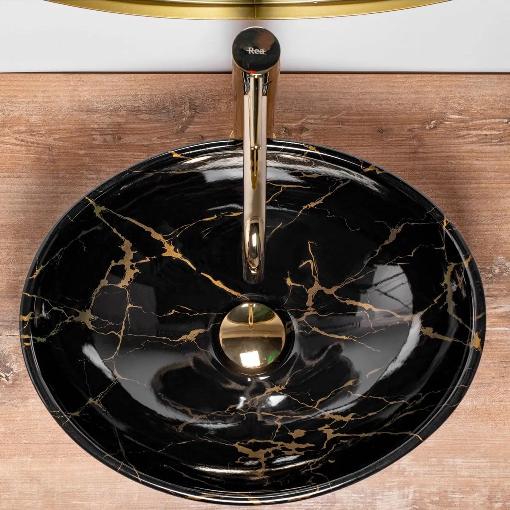 Rea Sofia Marble lavoar 41x34.5 cm ovale de blat negru-auriu REA-U5611