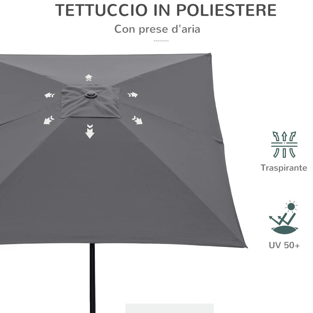 Umbrela de Gradina Dreptunghiulara Outsunny UV 50+, 200x300cm, Gri Inchis | Aosom RO