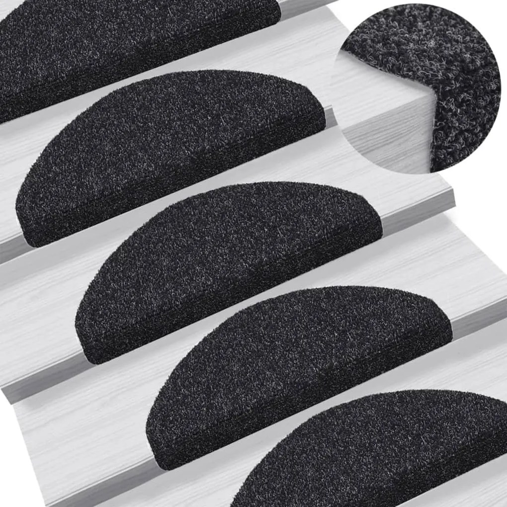 vidaXL Covorașe autoadezive pentru scări, 5 buc., 65x21x4 cm, negru, semirotunde, mari