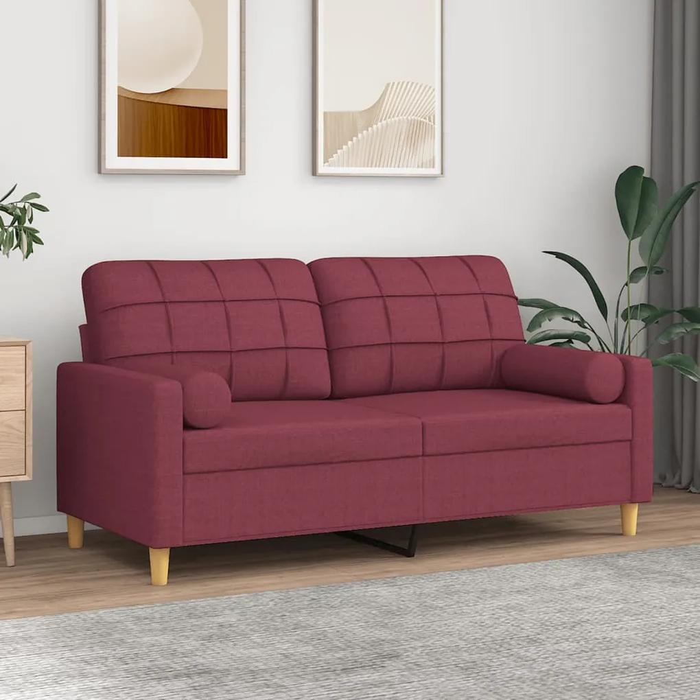 Canapea cu 2 locuri cu pernute, rosu vin, 140 cm, textil