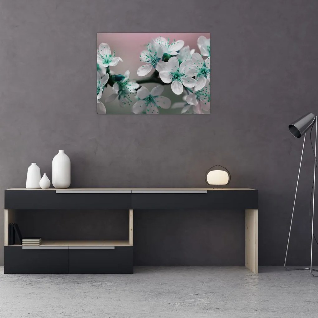 Tablou cu floare - turcoaz (70x50 cm)