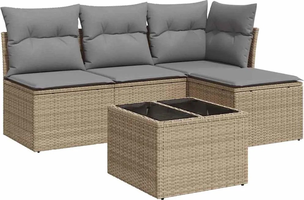 vidaXL Set canapele de grădină cu perne, 5 piese, bej, poliratan