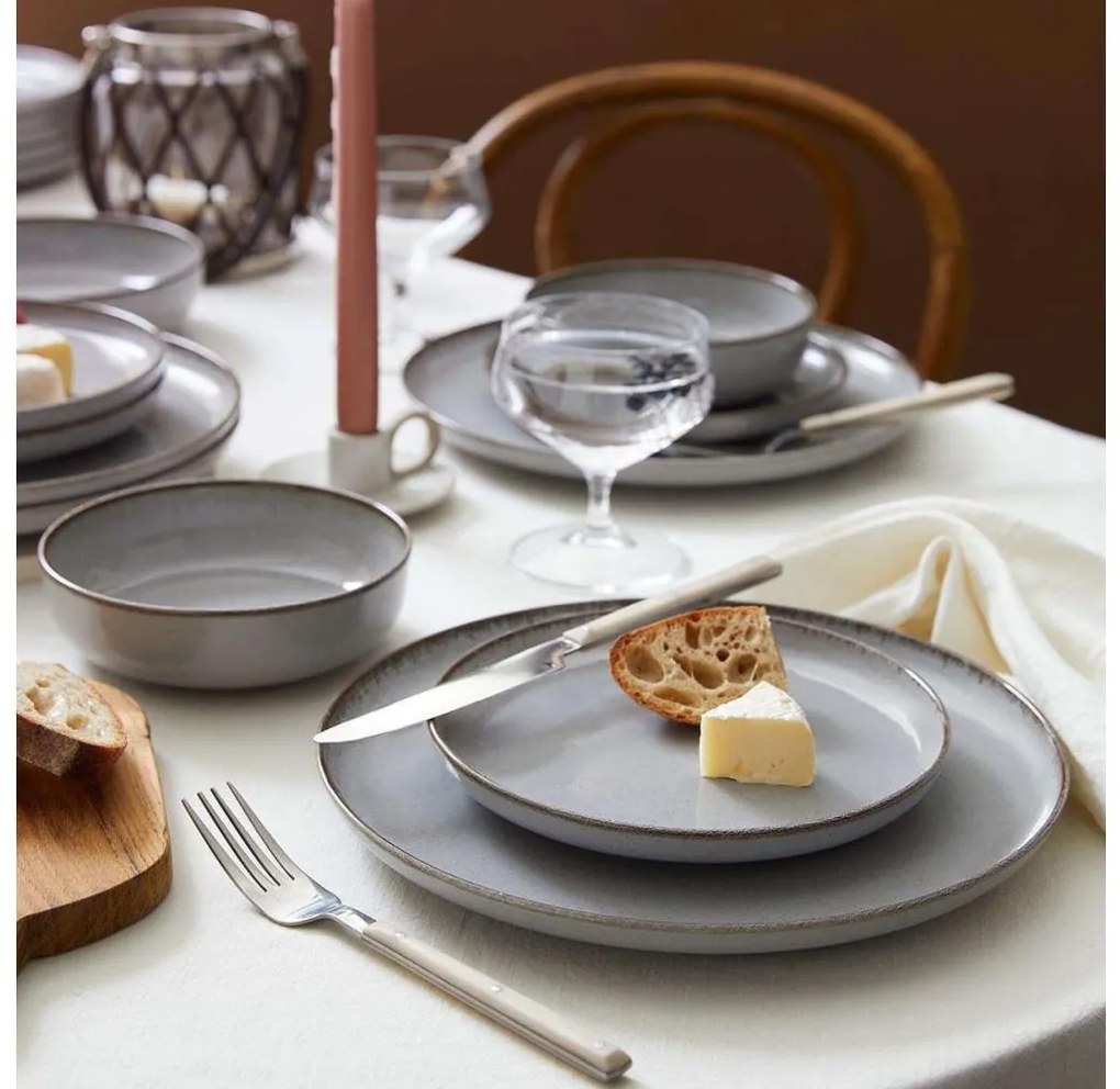 Set de veselă, 24 piese, gri, porțelan