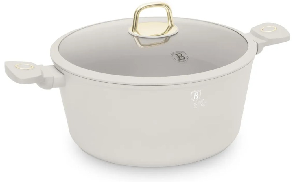 Oală cu capac 30 cm, 8L – Berlinger Haus Sahara Collection BH 8073, crem, cu strat antiaderent titan, ideală pentru familii mari