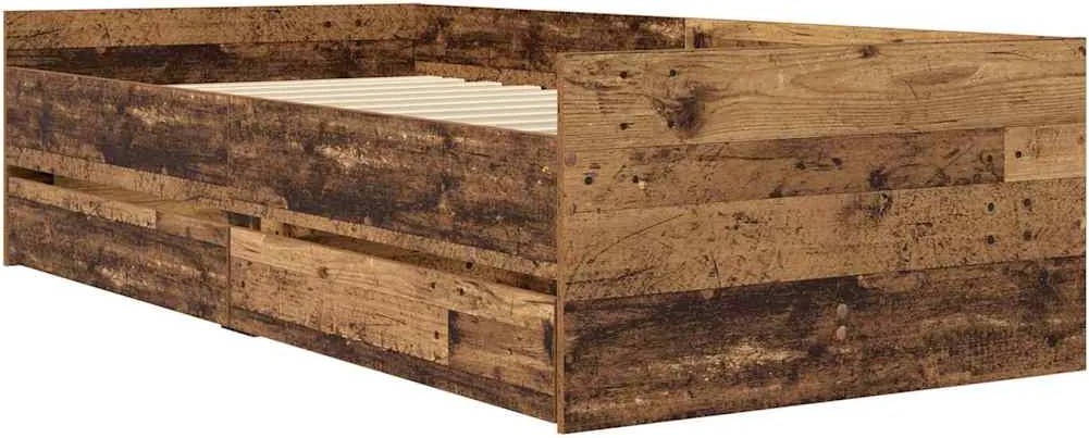 vidaXL Cadru de pat cu sertar Lemn Vechi 90 x 200 cm Lemn de pin masiv