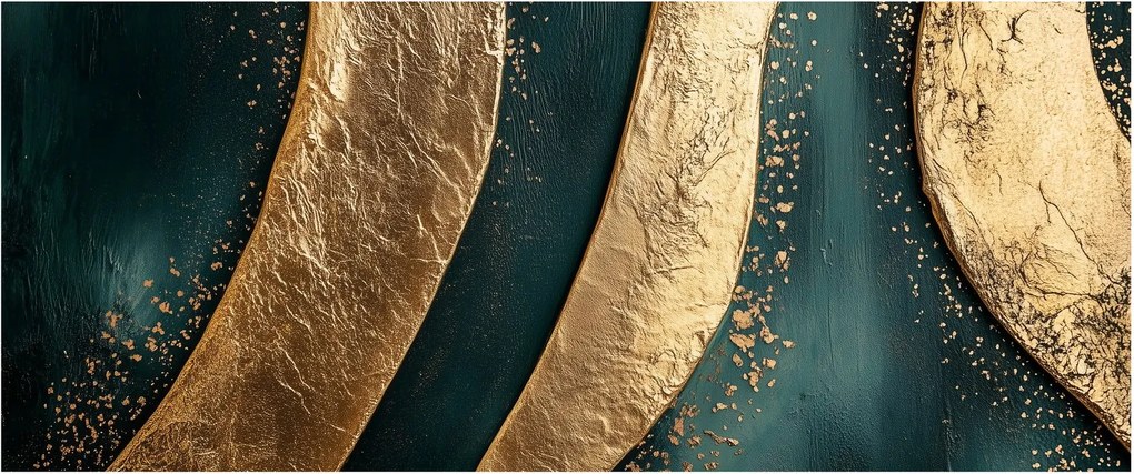 Tablou - Abstracție verde cu auriu I. (120x50 cm)