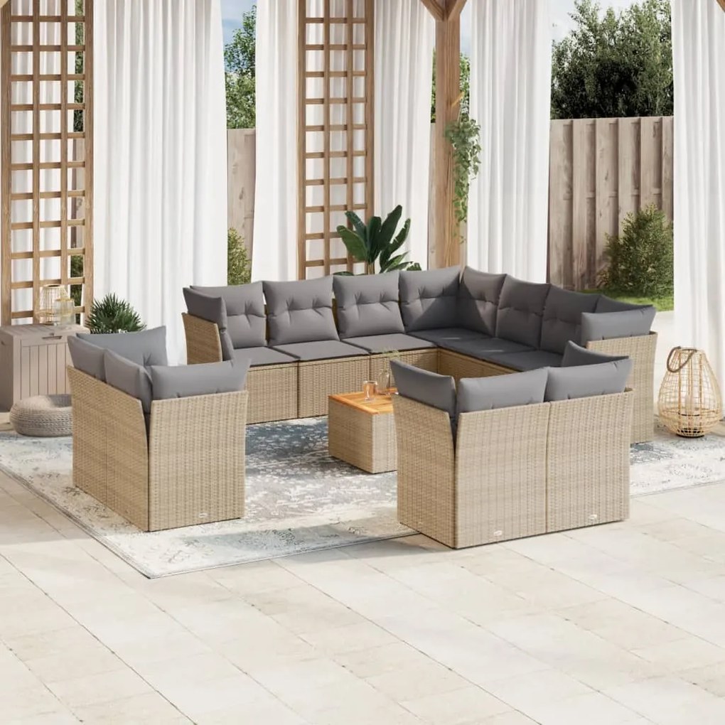 vidaXL Set canapele de grădină, 12 piese, cu perne, bej, poliratan