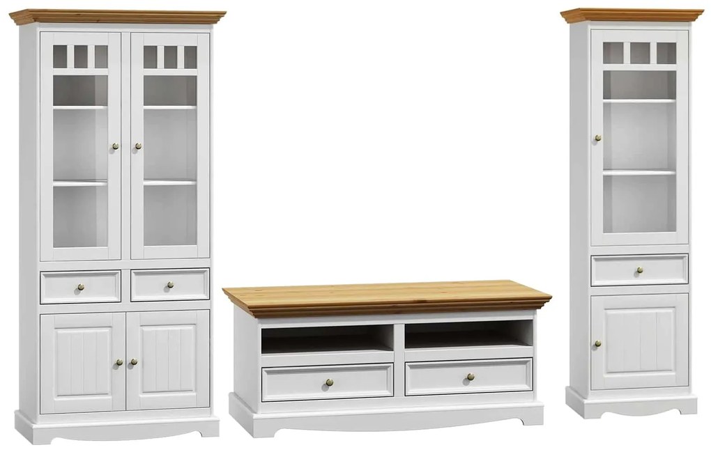 Set Living Linea, Lemn Masiv, Alb-Natur, 261cm