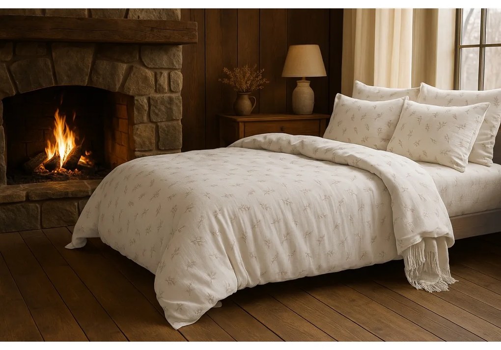 Lenjerie de pat din muselină Matex Crenguțe, 140 x 200 cm, 70 x 90 cm