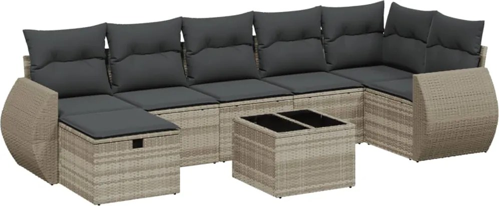 vidaXL Set mobilier de grădină cu perne, 8 piese gri deschis poliratan