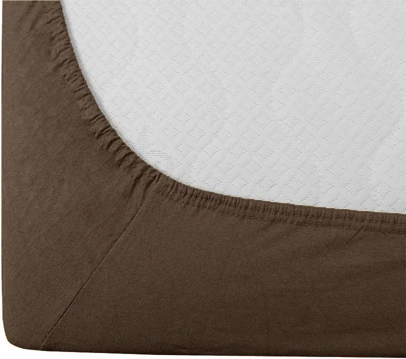 Cearsaf jersey cu lycra maro inchis 180 x 200 cm