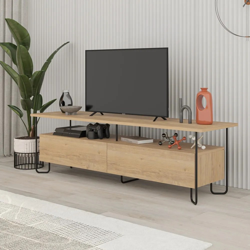 Masă TV în culoare naturală cu aspect de lemn de stejar 150x45 cm Dilly – Marckeric