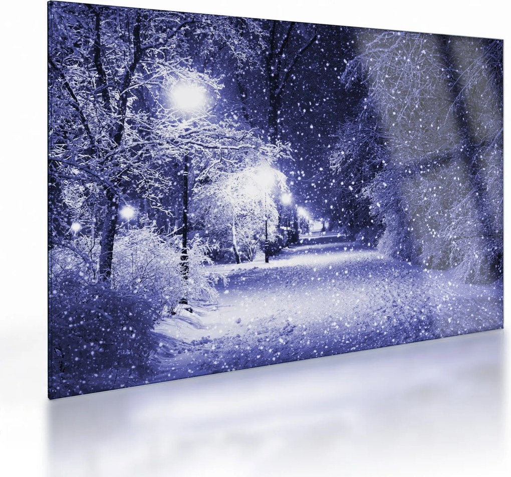 Tablou pe sticlă - Noaptea magică de iarnă (70x50 cm)