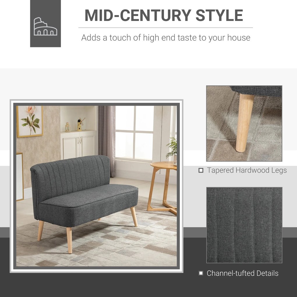 HOMCOM Canapea Moderna Desing Minimalist din Material Textil si Lemn fara Cotiere, Gri inchis 117x56.5x77cm