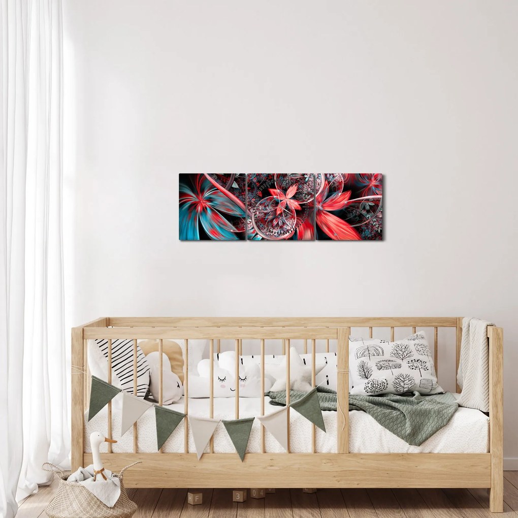 Tablou abstract cu flori exotice (cu ceas) (90x30 cm)
