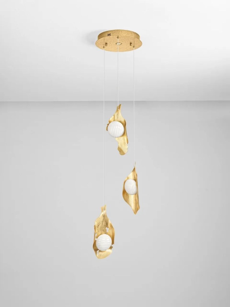Lustra cu 3 pendule LED otel auriu si sticla MALORY