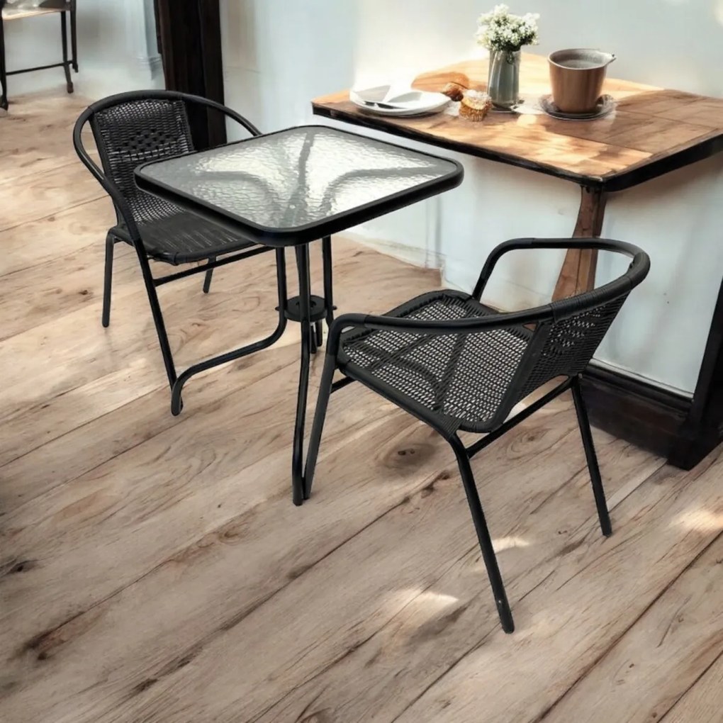 OFERTA Masa patrata de gradina cu blat de sticla ISLAND 60x60 cm, negru, calitate a II-a