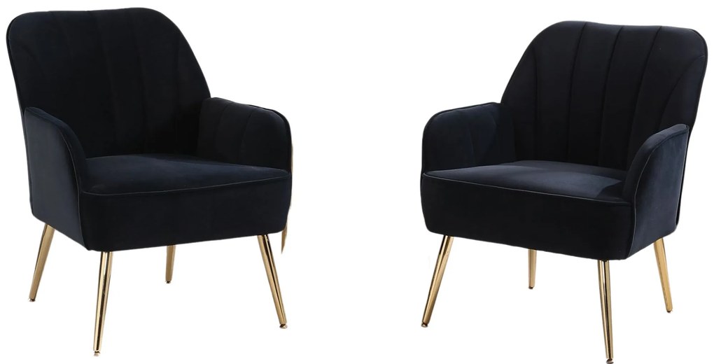 Set de 2 fotolii de living din catifea, Design ergonomic, Negru