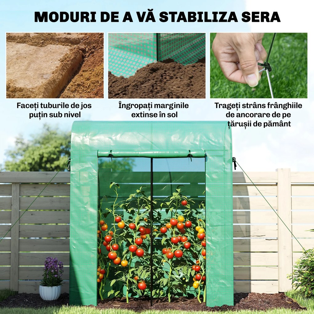 Outsunny Sera de Balcon cu Ușă și Ferestre Rulante, Sera pentru Grădină cu Structură din Oțel și Acoperiș PE, pentru Plante, Legume, Flori, Fructe, Anti UV, 170x68x200 cm, Verde | Aosom Romania