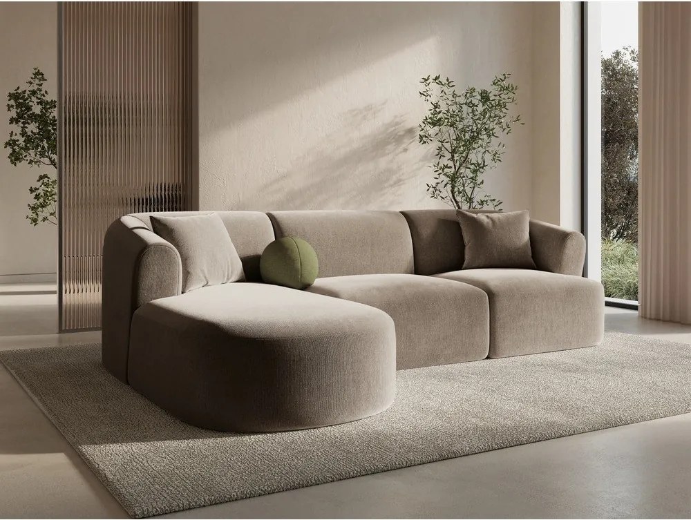 Colțar maro deschis cu tapițerie din catifea (cu colț pe partea stângă/cu șezlong) Campi – Cosmopolitan Design