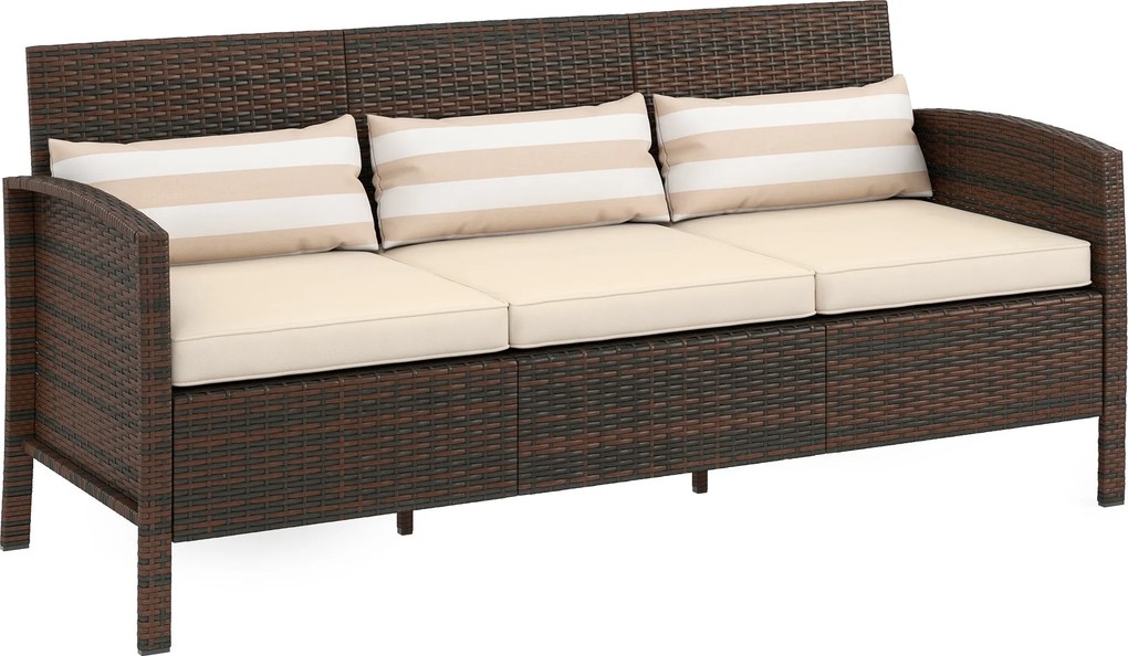 Outsunny Canapea de exterior cu 3 locuri, din ratan PE, cu perne confortabile și detașabile, 173x68x78 cm, maro | Aosom Romania