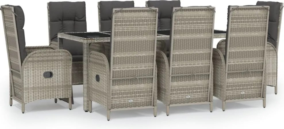 vidaXL Set mobilier grădină cu perne, 9 piese, gri, poliratan