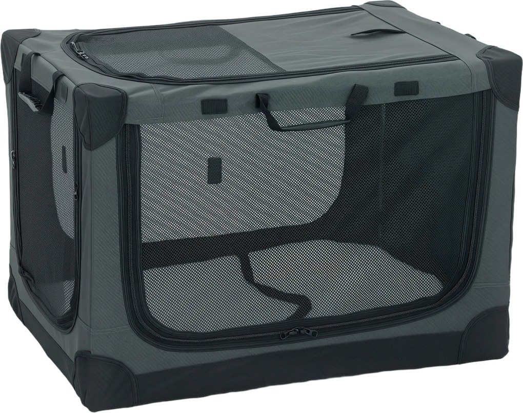 PawHut Cușcă de Transport Pliabilă pentru Câini și Pisici cu Pernă, Husă Lavabilă, Uși, din Oxford Respirabil 600D, 76x54x54 cm, Verde | Aosom Romania