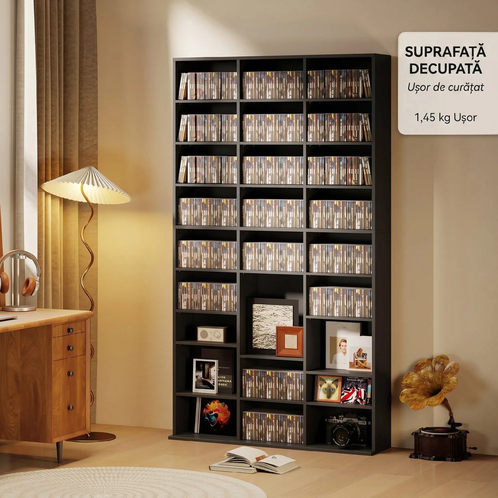 HOMCOM Dulap Dvd Con 9 Rafturi, 21 Regolabili, 27 Scomparti, Negru | Aosom Romania