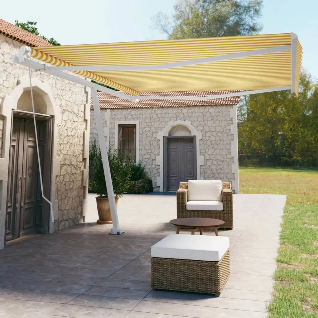 vidaXL Copertină autonomă retractabilă manual, galben/alb, 450x350 cm