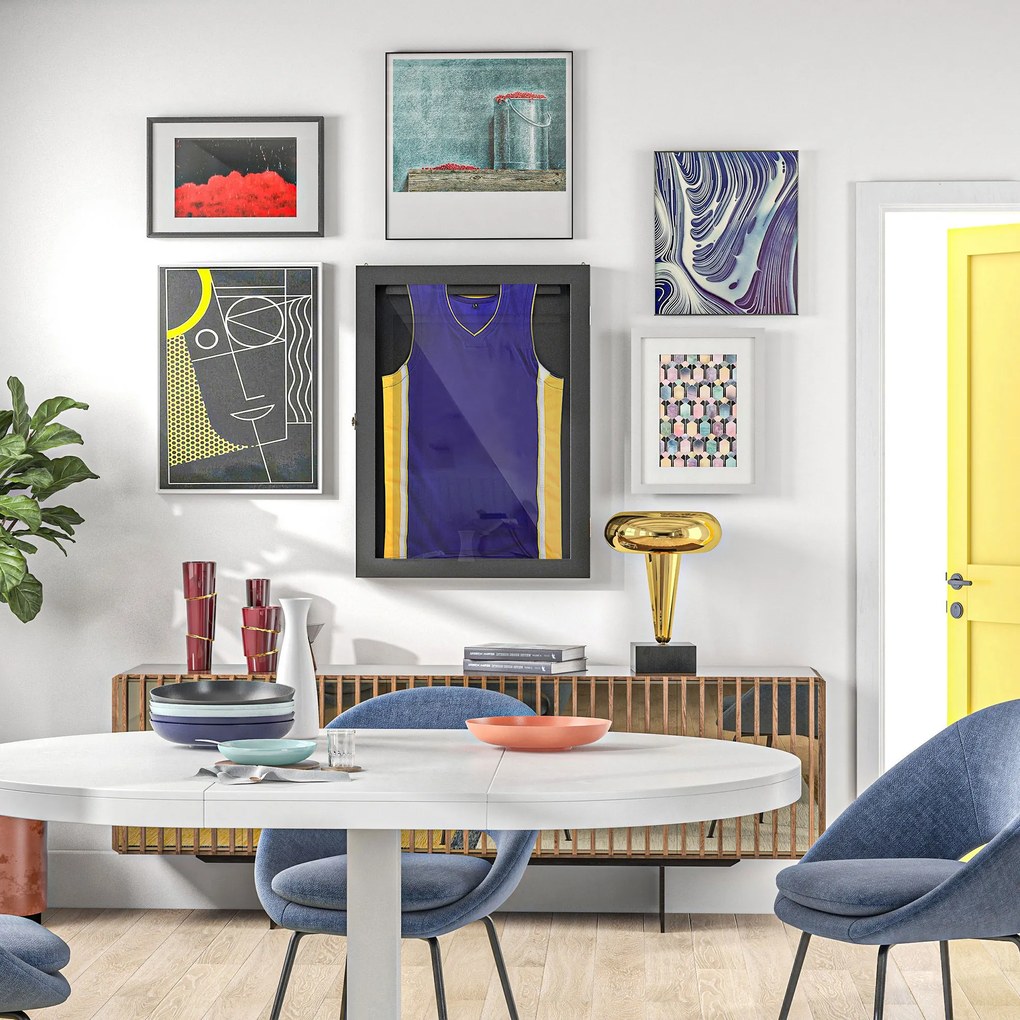 HOMCOM Cadru tip cutie T-frame pentru tricou cu ușă acrilică și fețește interioară din fetru 60 x 6,5 x 80 cm negru | Aosom Romania