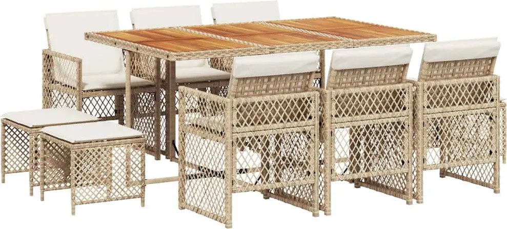 vidaXL Set mobilier de grădină cu perne, 11 piese, bej, poliratan