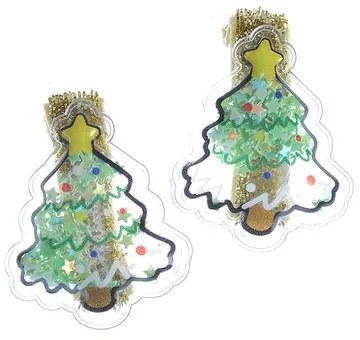 Set 2 agrafe aurii Craciun cu brazi