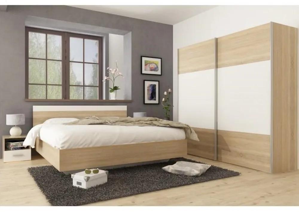 Set dormitor (pat 180x200 cm), stejar sonoma  alb, GABRIELA NEW