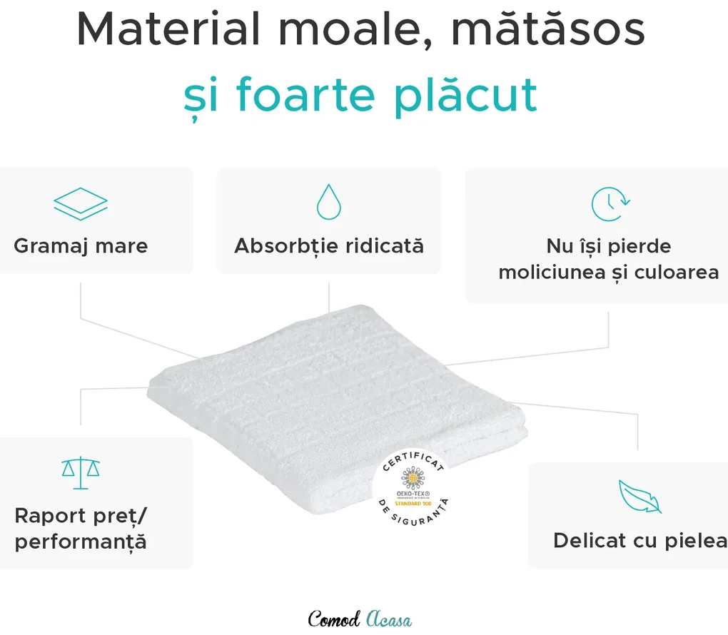 Prosop SOFT 50 x 100 cm alb, 100% bumbac