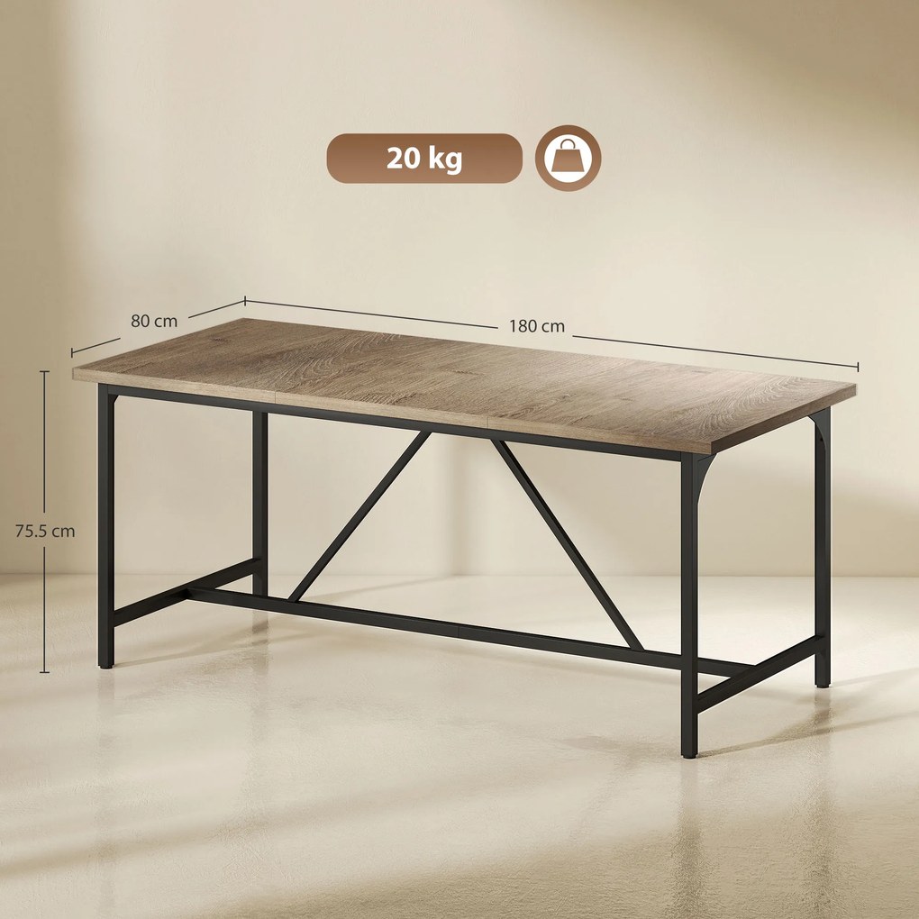 HOMCOM Masă dreptunghiulară de dining pentru 6-8 persoane masă de bucătărie stil industrial 180 x 80 x 75,5 cm efect lemn natural | Aosom Romania