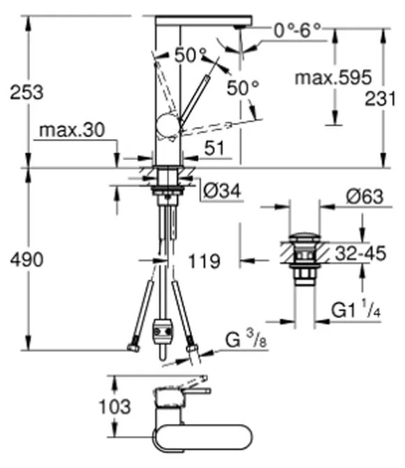 Baterie lavoar culoare crom, marimea L, pipa extractibila, Grohe Plus