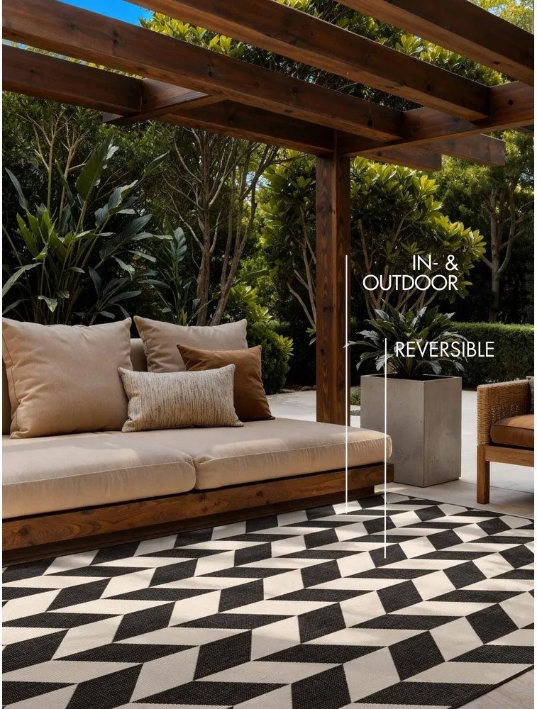 Covor pentru exterior și interior negru/crem 160x230 cm Haringey Terrick – Ted Baker