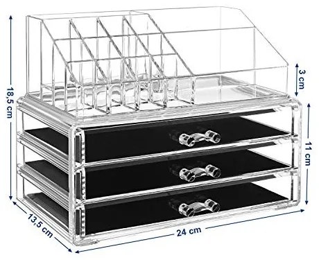 Organizator cosmetice cu 3 sertare, plastic, transparent, Songmics