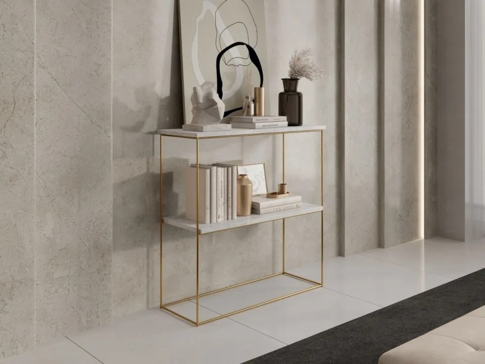 Consolă hol, 80x30x80 cm TONI 1, ADRK Furniture (Culoare: Auriu / Gri beton)