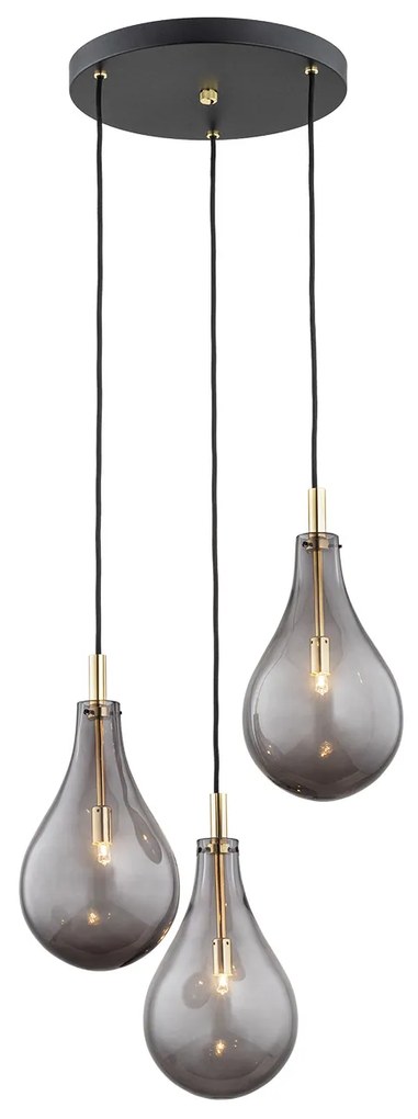 Lustra cu 3 Pendule sticla design decorativ OAKLAND fumuriu/auriu