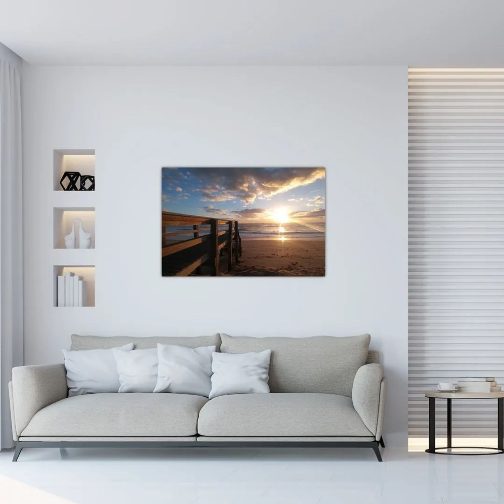 Tablou cu dig, plajă și mare (90x60 cm)