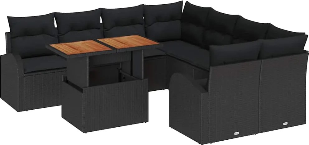 vidaXL Set de canapele pentru grădină 9 pcs Negru Rattan poli