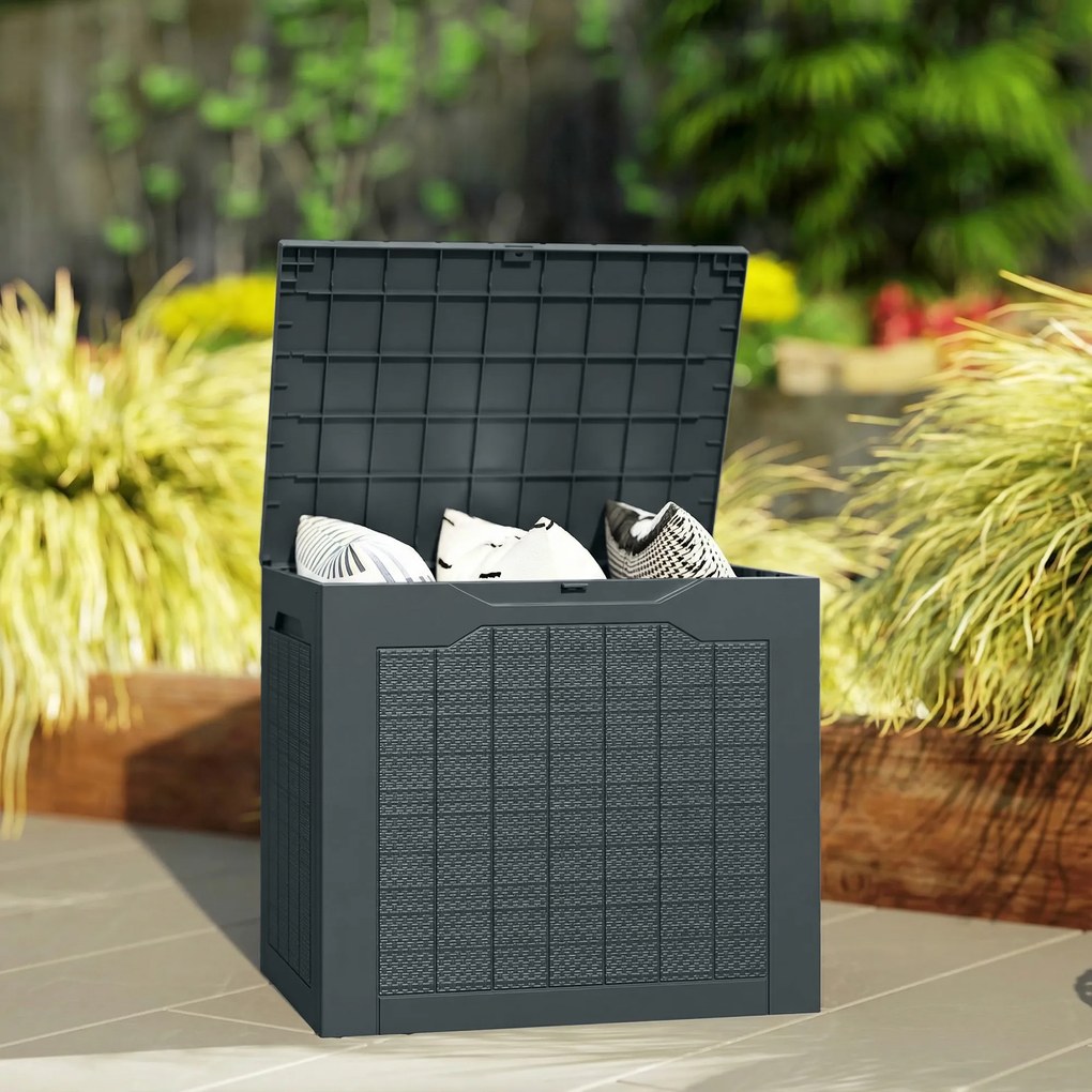 Outsunny Cufăr de Grădină cu Mânere, Container pentru Unelte Impermeabil, 56x41x50 cm, Gri Închis | Aosom Romania